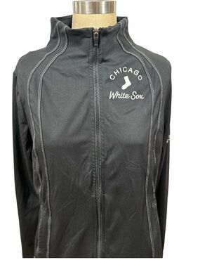 WHITE SOX EUC Women's Athleisure Black and White Full-Zip Varsity Jacket size XL